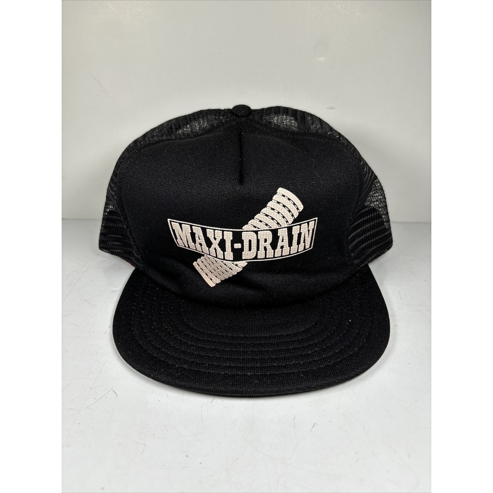 Vintage Maxi-Drain Drainage Trucker‎ Snapback Hat Workwear Cap Local Black Mesh